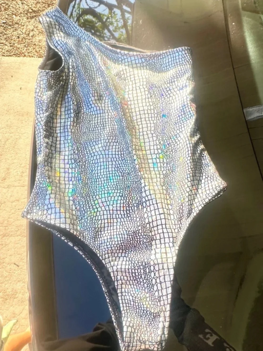 Metallic Snakeskin One-Shoulder Swimsuit | Size Small